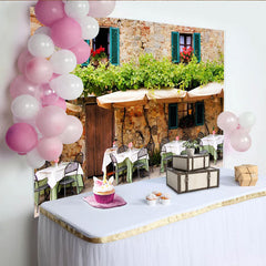 Lofaris Rustic Stone Wall Cafe Architecture Photography Backdrop with Green Vines, European Outdoor Scene Background for Studio Photoshoot