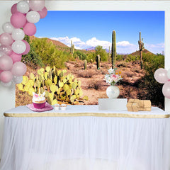 Lofaris Vibrant Desert Photography Backdrop with Saguaro Cacti and Blue Sky, Natural Landscape Background for Western Theme Photoshoot