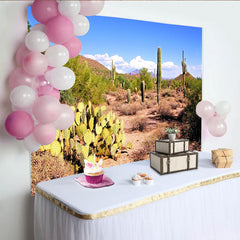Lofaris Vibrant Desert Photography Backdrop with Saguaro Cacti and Blue Sky, Natural Landscape Background for Western Theme Photoshoot