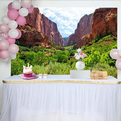 Lofaris Red Rock Canyon Natural Scenery Backdrop with Lush Greenery, Scenic Photo Background for Studio and Outdoor Photography