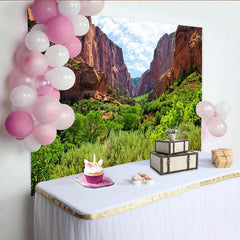 Lofaris Red Rock Canyon Natural Scenery Backdrop with Lush Greenery, Scenic Photo Background for Studio and Outdoor Photography