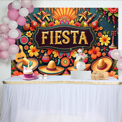Lofaris Vibrant Mexican Fiesta Backdrop with Colorful Flowers and Sombreros, Party Decoration for Celebration Photography