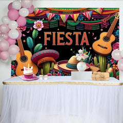 Lofaris Colorful Mexican Fiesta Backdrop with Guitars and Sombreros, Vibrant Party Background for Celebration Decor