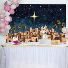Lofaris Christmas Nativity Backdrop with Star of Bethlehem and Desert Town, Holy Night Scene Photography Background for Holiday Decor