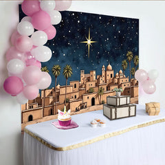 Lofaris Christmas Nativity Backdrop with Star of Bethlehem and Desert Town, Holy Night Scene Photography Background for Holiday Decor