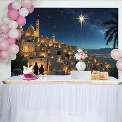 Lofaris Christmas Nativity Backdrop with Star of Bethlehem and Ancient Town, Holiday Photography Background for Festive Decor