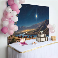 Lofaris Nativity Christmas Backdrop with Guiding Star and Camels, Desert Landscape Background for Festive Holiday Decor