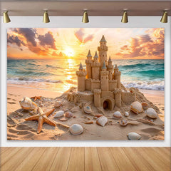 Lofaris Golden Sunset Sandcastle Beach Photography Backdrop, Ocean Waves Background for Studio Portrait and Photoshoot