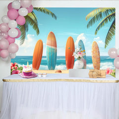 Lofaris Colorful Surfboard Tropical Beach Photography Backdrop, Ocean Wave Summer Photo Background for Studio Shoot