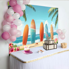 Lofaris Colorful Surfboard Tropical Beach Photography Backdrop, Ocean Wave Summer Photo Background for Studio Shoot
