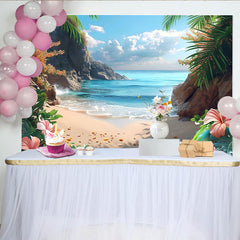 Lofaris Tropical Beach Photography Backdrop with Blue Ocean and Palm Trees, Scenic Nature Background for Summer Vacation Photoshoot
