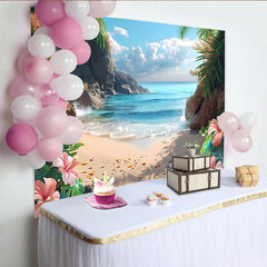 Lofaris Tropical Beach Photography Backdrop with Blue Ocean and Palm Trees, Scenic Nature Background for Summer Vacation Photoshoot