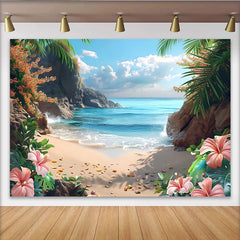 Lofaris Tropical Beach Photography Backdrop with Blue Ocean and Palm Trees, Scenic Nature Background for Summer Vacation Photoshoot