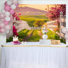 Lofaris Spring Floral Photography Backdrop with White Picket Fence, Scenic Nature Background for Studio and Outdoor Photoshoots