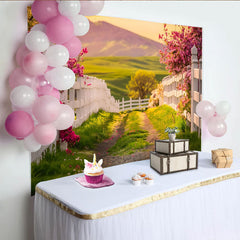 Lofaris Spring Floral Photography Backdrop with White Picket Fence, Scenic Nature Background for Studio and Outdoor Photoshoots