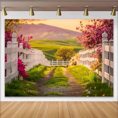Lofaris Spring Floral Photography Backdrop with White Picket Fence, Scenic Nature Background for Studio and Outdoor Photoshoots