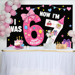 Lofaris Vibrant Cartoon 7th Birthday Backdrop with Cakes, Balloons and Stars, Festive Party Decor for Kids Photoshoot and Celebration