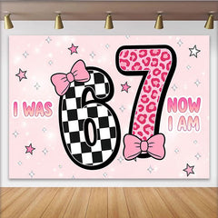 Lofaris Pink 7th Birthday Backdrop with Checkerboard and Leopard Print, Cute Party Background for Girls Photoshoot and Celebration