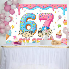 Lofaris Cartoon Donut Birthday Backdrop with Sweet Treats and Colorful Sprinkles, Vibrant Party Background for Kids Photoshoot