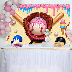 Lofaris Sweet Baseball Birthday Backdrop with Pink Frosting and Sprinkles, Fun Sports Theme Photography Background for Party