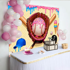 Lofaris Sweet Baseball Birthday Backdrop with Pink Frosting and Sprinkles, Fun Sports Theme Photography Background for Party