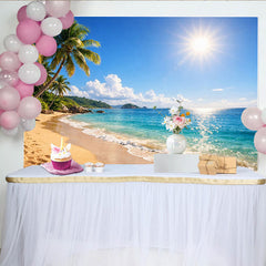 Lofaris Sunny Tropical Beach Photography Backdrop with Palm Trees and Blue Ocean, Beautiful Summer Scenery Background for Studio Photoshoot