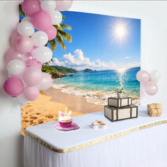 Lofaris Sunny Tropical Beach Photography Backdrop with Palm Trees and Blue Ocean, Beautiful Summer Scenery Background for Studio Photoshoot