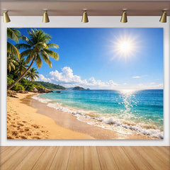 Lofaris Sunny Tropical Beach Photography Backdrop with Palm Trees and Blue Ocean, Beautiful Summer Scenery Background for Studio Photoshoot