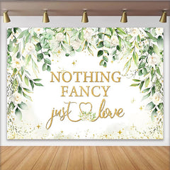 Lofaris Elegant Greenery Wedding Backdrop with White Roses and Gold Glitter, Nothing Fancy Just Love Photography Background