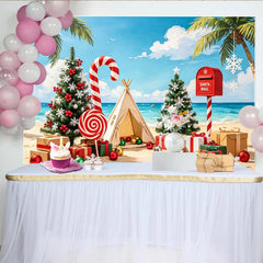 Lofaris Tropical Christmas Backdrop with Palm Trees and Santa Mailbox, Beach Holiday Photography Background for Festive Decor