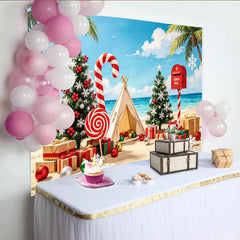 Lofaris Tropical Christmas Backdrop with Palm Trees and Santa Mailbox, Beach Holiday Photography Background for Festive Decor