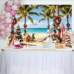 Lofaris Tropical Christmas Beach Backdrop with Palm Trees and Gifts, Festive Holiday Background for Winter Vacation Party Decor