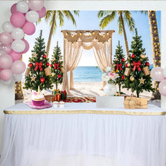 Lofaris Tropical Christmas Photography Backdrop, Beach Holiday Decor Featuring Palm Trees, Ocean View, and Festive Background for Photos