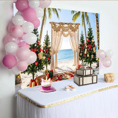 Lofaris Tropical Christmas Photography Backdrop, Beach Holiday Decor Featuring Palm Trees, Ocean View, and Festive Background for Photos