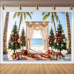 Lofaris Tropical Christmas Photography Backdrop, Beach Holiday Decor Featuring Palm Trees, Ocean View, and Festive Background for Photos
