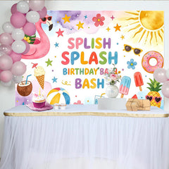 Lofaris Colorful Splish Splash Birthday Backdrop with Flamingo, Summer Pool Party Background for Kids Photoshoot and Decor