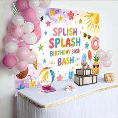 Lofaris Colorful Splish Splash Birthday Backdrop with Flamingo, Summer Pool Party Background for Kids Photoshoot and Decor