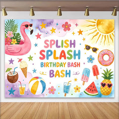 Lofaris Colorful Splish Splash Birthday Backdrop with Flamingo, Summer Pool Party Background for Kids Photoshoot and Decor