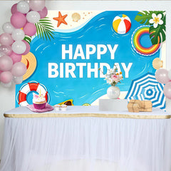 Lofaris Blue Ocean Beach Happy Birthday Backdrop with Palm Leaves and Starfish, Summer Party Photography Background for Kids and Adults