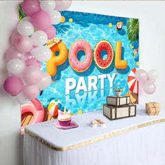 Lofaris Vibrant Blue Pool Party Photography Backdrop with Inflatable Letters and Flamingo, Summer Fun Background for Kids and Adults