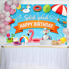 Lofaris Splish Splash Summer Pool Party Birthday Backdrop with Water Guns and Floats, Vibrant Photography Background for Kids Celebration