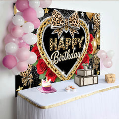 Lofaris Glamorous Leopard Print Birthday Backdrop with Gold Chain, Elegant Party Decor and Photo Booth Background