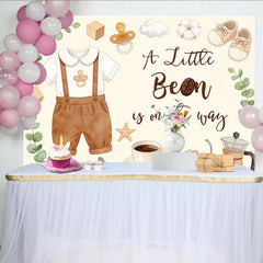 Lofaris A Little Bean Is On The Way Coffee Baby Shower Backdrop with Eucalyptus and Baby Clothes, Neutral Gender Reveal Party for Photoshoot