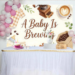 Lofaris A Baby Is Brewing Coffee Baby Shower Backdrop with Watercolor Onesie and Bottle, Cute Gender Reveal Party Background for Photo