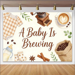 Lofaris A Baby Is Brewing Coffee Baby Shower Backdrop with Watercolor Onesie and Bottle, Cute Gender Reveal Party Background for Photo