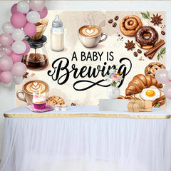 Lofaris A Baby Is Brewing Coffee Themed Baby Shower Backdrop with Breakfast Food and Milk Bottle, Photo Booth Background Prop