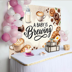 Lofaris A Baby Is Brewing Coffee Themed Baby Shower Backdrop with Breakfast Food and Milk Bottle, Photo Booth Background Prop