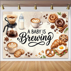 Lofaris A Baby Is Brewing Coffee Themed Baby Shower Backdrop with Breakfast Food and Milk Bottle, Photo Booth Background Prop