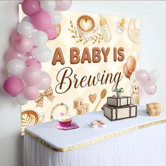 Lofaris Warm Brown A Baby Is Brewing Baby Shower Backdrop with Teddy Bears and Balloons, Coffee Themed Background for Gender Reveal Party