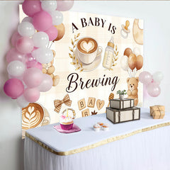Lofaris A Baby Is Brewing Coffee Bear Baby Shower Backdrop with Balloons, Warm Latte Art Theme Photography Background for Party Decor
